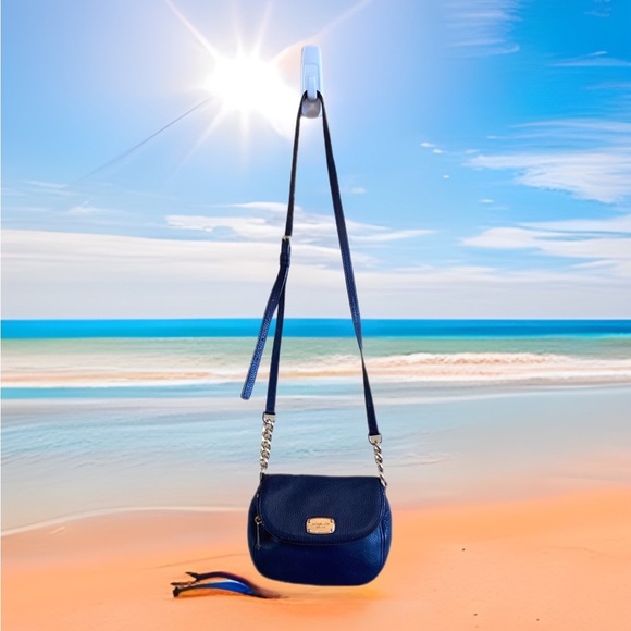 Michael Kors Fulton Small Leather Crossbody Bag in Navy Blue Leather - Picture 1 of 7